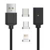 QIHANG-QH-C3670 Μαγνητικό Καλώδιο Φόρτισης και Δεδομένων USB σε USB to Micro USB, Type C, iOS 1m Μαύρο