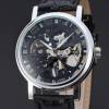 Men's Watch Hollow Engraving Case PU Leather Skeleton Mechanical Wrist Watches Black (OEM)