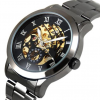 Men's Elegant Mechanical Hollow Engraving Wrist Watch with Stainless Steel Band In Dark Grey Color(OEM) (BULK)