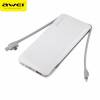 Awei P51K 10000aMH Power Bank with cables micro, type c, lightning &#8211; White