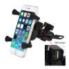 Universal Mobile Phone Holder Cradle USB Charger with 360 Rotation for Motorcycle Mirror Bracket Mount (Black)