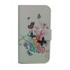 Leather Wallet Stand/Case for Huawei Honor 2 and Ascend G600 White With Butterflies (OEM)