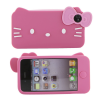 iPhone 4G / 4S Θήκη σιλικόνης Hello Kitty New With Bow με κουμπί home Ρόζ OEM
