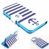 Apple iPhone 6 4,7" - Leather Wallet Stand  Case Marine Stripe Anchor (OEM)