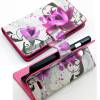 LG L65 L70 - Leather Stand Wallet Case White With Purple Flowers (OEM)