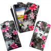 LG Nexus 5 D820 / D821 - Leather Flip Case Grey With Pink Flowers (OEM)