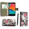 LG Nexus 5 D820 / D821 - Δερμάτινη Θήκη Πορτοφόλι Γκρί Με Ρόζ Λουλούδια (OEM)