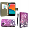 LG Nexus 5 D820 / D821 - Leather Wallet Case Purple With Butterflies (OEM)