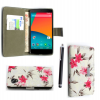 LG Nexus 5 D820 / D821 - Δερμάτινη Θήκη Πορτοφόλι Λευκή Με Ρόζ Λουλούδια (OEM)