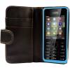 Nokia 301 - Leather Wallet Case Black (OEM)