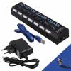 PowerTech USB 3 7 Port Hub with On/Off Switches and Charger PT-269