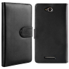 Sony Xperia C C2305 - Leather Wallet Case Black (OEM)