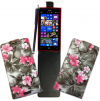 Nokia Lumia 1520 - Δερμάτινη Θήκη Flip Γκρί Με Ρόζ Λουλούδια (OEM)