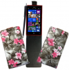 Nokia Lumia 1520 - Leather Flip Case Grey With Pink Flowers (OEM)