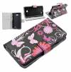 LG L65 L70 - Leather Stand Wallet Case Black With Pink Butterflies (OEM)