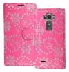 LG G Flex 2 H955 - Leather Wallet Stand Case Pink With Diamonds And Butterflies (OEM)