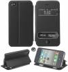 Apple iPhone 5/5S Caller ID Table Talk Flip Cover Case Black With Diamond For Home Button (OEM)