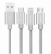 FAST CHARGE CABLE 3 IN 1 - LIGHTNING / TYPE-C / MICRO USB JELLICO GS-13 SILVER