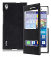Leather Flip Case Back Cover With Window for Huawei Ascend P7 Black (OEM)