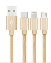 FAST CHARGE CABLE 3 IN 1 - LIGHTNING / TYPE-C / MICRO USB JELLICO GS-13 GOLD