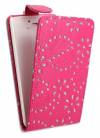 LG G2 D802 - Leather Flip Case Magenta With Diamonds (OEM)