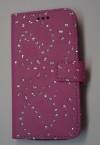 Samsung I9500 Galaxy S4 - Leather Stand Case With diamonds And Plastic Cover Pink ()