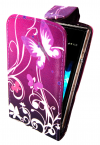 Sony Xperia E dual - Leather Flip Case Purple With Butterflies (OEM)