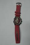 Unisex Round Case Wrist Watch Jean With Light Red Strap and Dark Red Dial With Silver Details(OEM)