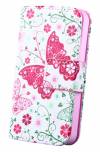 Apple iPhone 6 4,7" - Leather Stand Wallet Case White With Pink Butterflies And Flowers (OEM)