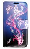 Samsung Galaxy Grand Prime SM-G530F - Wallet Leather Stand Case With Blue Butterflies with Back Cover Silicone (OEM)