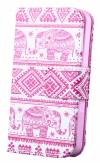 Apple iPhone 6 4,7" - Leather Stand Wallet Case White With Pink Elephants And Rhombus (OEM)