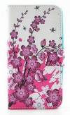 LG G2 D802 - Leather Wallet Stand Case White With Pink Flowers (OEM)