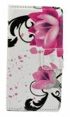 LG L50 D213N -  Leather Wallet Stand Case White With Purple Flowers (OEM)