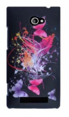 Hard Back Cover Case for HTC Windows Phone 8X Black with Purple Butterflies (OEM)