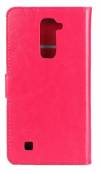 LG K10 K420N  Leather Wallet Stand Case With Silicone Back Cover Magenta OEM