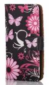 LG G Flex 2 H955 - Leather Wallet Case Black With Flowers And Butterflies (OEM)