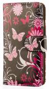 LG G4 (H815) - Leather Wallet Case Black With Butterflies And Flowers (OEM)