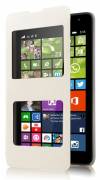 Microsoft Lumia 535 - Δερμάτινη Θήκη Με Παραθυράκια Με Πίσω Πλασικό Κάλυμμα Λευκό (OEM)