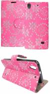 Leather stand/CaseWith Diamonds And Plastic Cover for Huawei Ascend G620s Pink (ΟΕΜ)