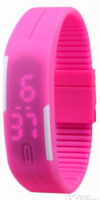 Silicone Wristband Unisex LED Bracelet Watch Fuschia (OEM)