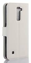 LG K10 K420N  Δερμάτινη Stand Θήκη Πορτοφόλι Με Πίσω Κάλυμμα Σιλικόνης Λευκό OEM