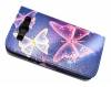 Huawei Ascend Y530 - Leather Wallet Case Blue With Purple Butterflies (OEM)