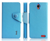 Leather Wallet/Case for Alcatel One Touch Idol X (OT-6040D) Light Blue (OEM)