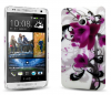 Σκληρή Θήκη Πίσω Κάλλυμα για HTC One mini Λευκή Με Μαύρα και Μώβ Λουλούδια OEM