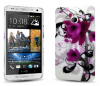 Hard Back Cover Case for HTC One mini White with Black and Purple Flowers OEM