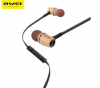 Awei ES80TY Wooden Dynamic Earphones In Ear Stereo Subwoofer Bass Headphones with MIC Black-Black