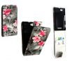 Sony Xperia M C1905 - Leather Flip Case Grey With Pink Flowers (OEM)