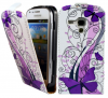 Samsung Galaxy S Duos S7562 Leather Flip Case White With Purple Butterflies (OEM)
