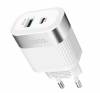 Hoco C58A Prominent USB Travel Charger & Type-C Fast Charging PD & QC3 5V / 3A 18W White with Intelligent Balance