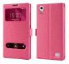 Leather Case With Windows And Plastic Back Cover for Huawei Ascend G620s Pink (ΟΕΜ)